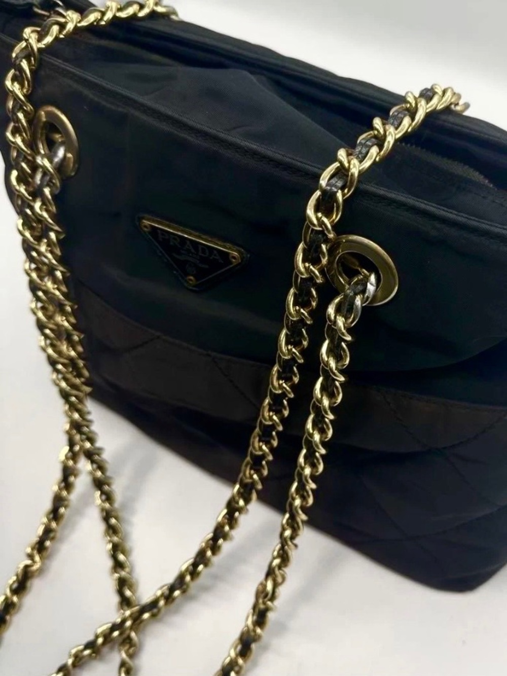 Prada Black Quilted Nylon Shoulder Bag with Gold Chain Handles. 🌟Open to Offers - Picture 4 of 14